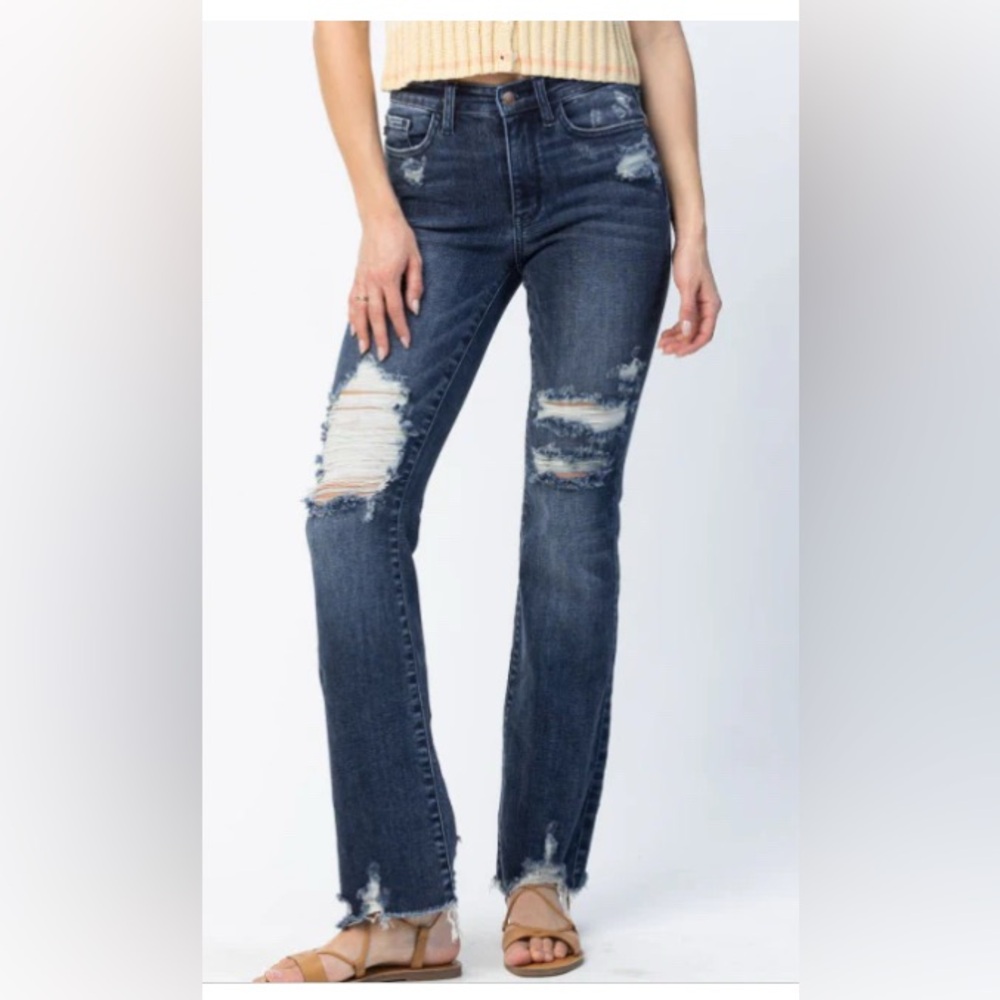 Judy Blue Distressed Medium Wash Slim Boot Cut Jean Sz 13/31 26L
